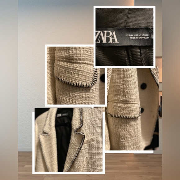 Zara Textured Cream Blazer with Black Details - Picture 3 of 8